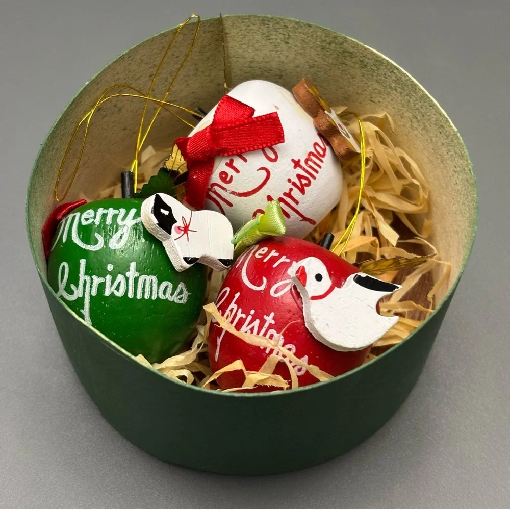 Apple for the Teacher Gift Ornaments Vintage Wooden - Christmas Around the World